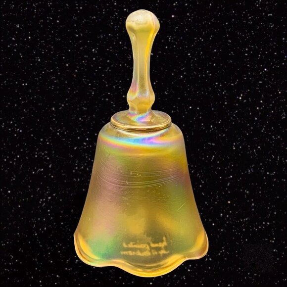 FENTON Glass Hand Painted 50TH ANNIVERSARY IRIDESCENT YELLOW Bell Signed 4”T 2”W - Picture 3 of 5